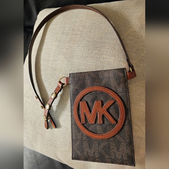 Michael Kors Other - Michael Kors Logo Applique Belt Bag Brown Monogram Waist Pouch Sz Small EUC